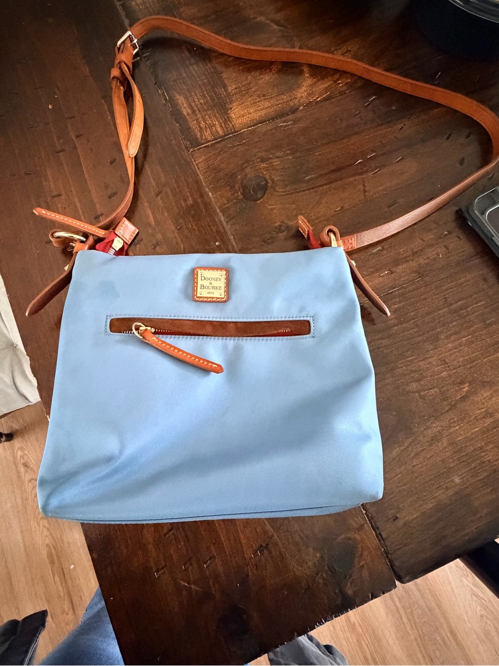 Dooney & Bourke Light Blue Crossbody with Brown Trim